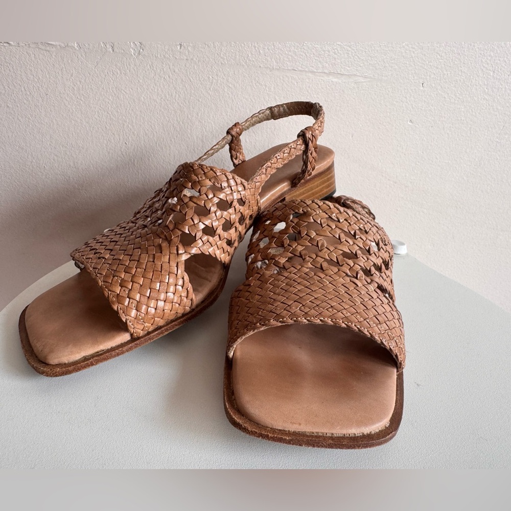 Sesto Meucci Ohanna Camel Woven Leather Slingback Sandals 7.5 Made in Italy - Picture 2 of 9